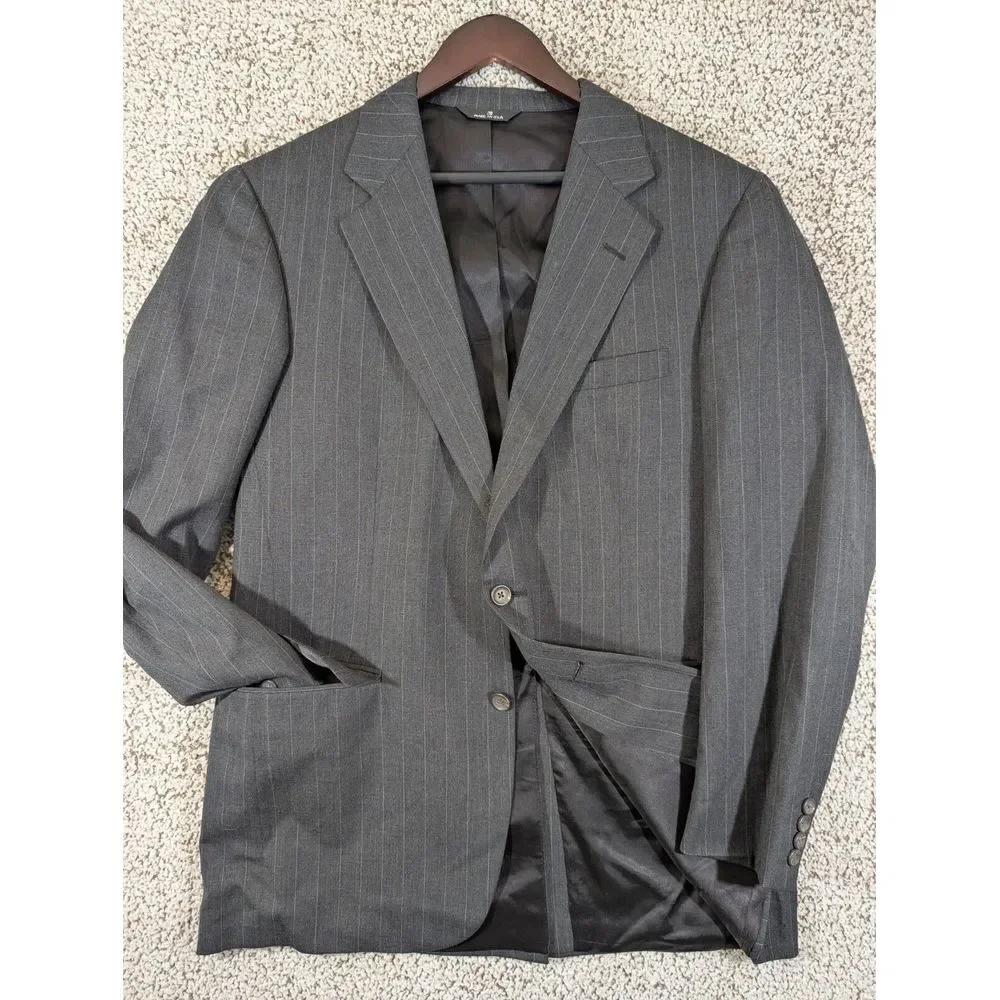Chaps Ralph Lauren Sport Coat Mens 42R Grey Striped 1980s Virgin Wool Blazer Vtg